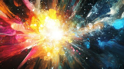 Poster - abstract vibrant colorful explosion bright dynamic energy powerful artistic paint strokes glowing li