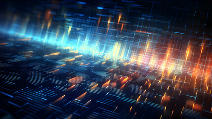Poster - Illuminated digital grid with a gradient, reflecting abstract futuristic cityscapes