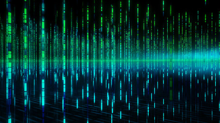 Poster - Abstract Matrix Data Stream in Teal and Green Hues Visual Background