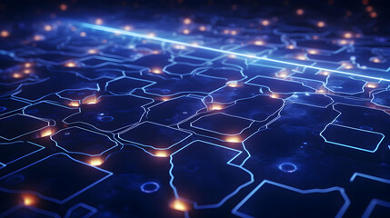 Poster - Futuristic technology landscape with interconnected networks and glowing elements