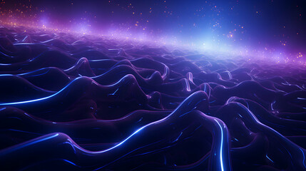 Poster - Mesmerizing futuristic landscape with glowing organic wave formations and a starry cosmos