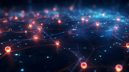 Poster - Intricate network illuminated with glowing spheres, representing data connectivity
