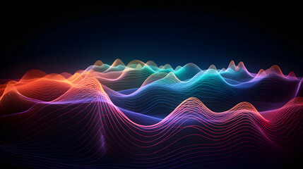 Poster - Abstract colorful wave pattern with glowing lines against dark background