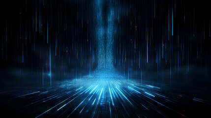 Poster - Surreal Waterfall of Light Streaks Flowing Into a Futuristic Abyss