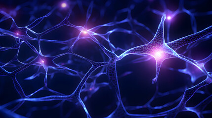 Poster - Abstract representation of connected neural networks with glowing synapses