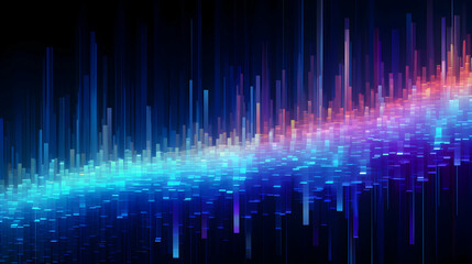 Poster - Dynamic spectrum visualization with luminous pixel cascade, abstract gradient composition