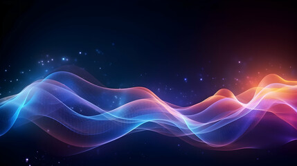 Poster - Vibrant gradient waves flowing across a dark backdrop with star-like specks
