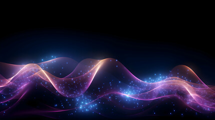 Poster - Ethereal waves of light with glittering particles on a black background
