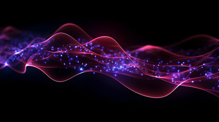 Poster - Abstract flowing lines of light with glowing particles against black backdrop