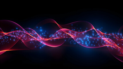 Poster - Vibrant luminous ribbons with sparkling dots dancing in elegant harmony against dark backdrop