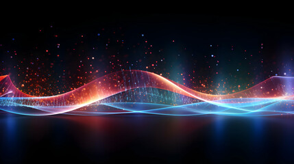 Poster - Abstract dynamic wave design with vibrant hues and ethereal particle effects