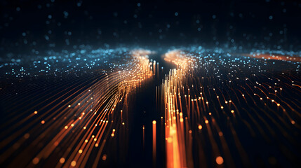 Poster - Digital data flow with glowing lines and sparkling particles futuristic pathway