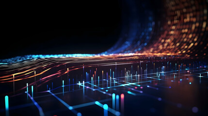 Poster - Abstract digital network showcasing data stream with flowing light patterns