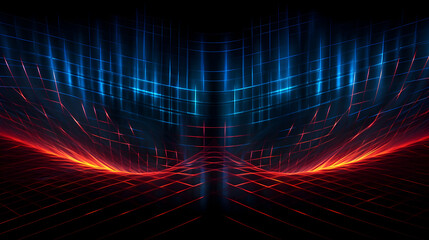 Poster - Futuristic grid landscape background with glowing neon lines and vibrant colors