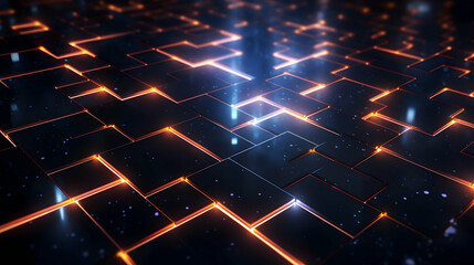 Poster - Luminous grid landscape representing cutting-edge technology and connectivity