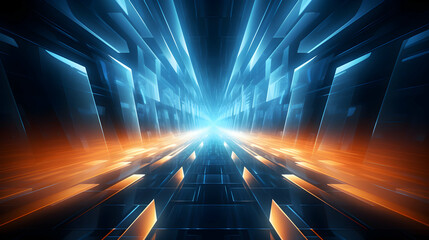 Poster - Abstract futuristic passageway with glowing light at the vanishing point