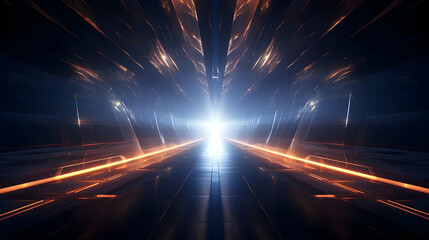 Poster - Abstract futuristic corridor with bright light, digital space journey