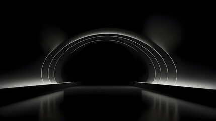 Poster - Abstract monochrome design with glowing concentric arches and minimalist platform