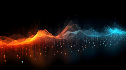 Poster - Abstract digital landscape with dynamic waves and radiant color spectrum