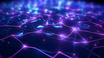 Poster - Abstract network of glowing lines connecting polygons in a futuristic landscape