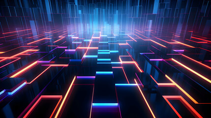 Poster - Abstract neon cityscape illuminating a modern digital world visualization
