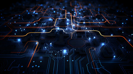 Poster - Futuristic motherboard illustration showing network infrastructure connectivity