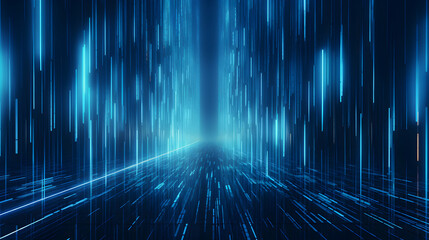 Poster - Futuristic Cyberpunk Hallway with Illuminated Vertical Lines in Blue Tone
