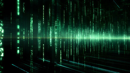 Poster - Cascading Emerald Codes: A digital landscape of flowing luminescence