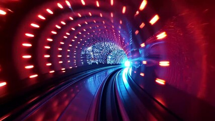 Fototapete - Illuminated tunnel with vibrant lights and dynamic patterns creating a mesmerizing travel experience in high-resolution