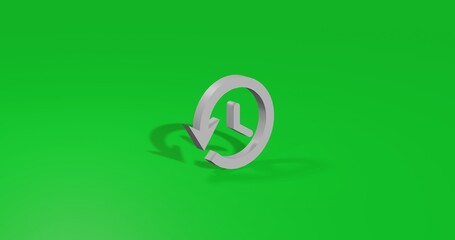 Poster - Isolated realistic white time back symbol front view with shadow. 3d illustration on green chroma key background