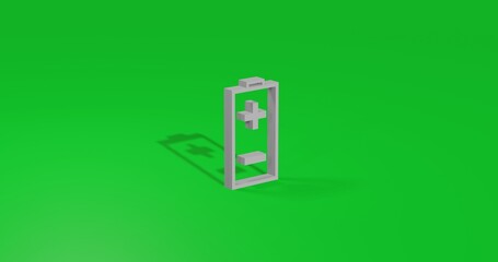 Poster - Isolated realistic white battery symbol front view with shadow. 3d illustration on green chroma key background