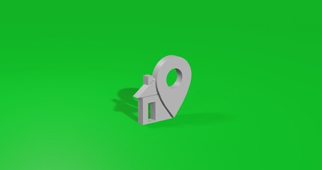 Poster - Isolated realistic white real estate location symbol front view with shadow. 3d illustration on green chroma key background