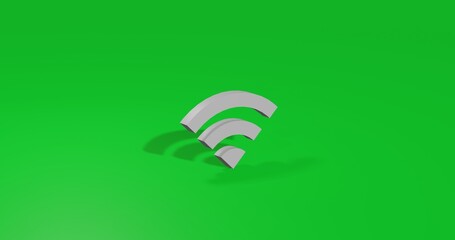 Poster - Isolated realistic white wifi symbol front view with shadow. 3d illustration on green chroma key background