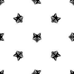Poster - Seamless pattern of repeated black fox's head symbols. Elements are evenly spaced and some are rotated. Illustration on transparent background
