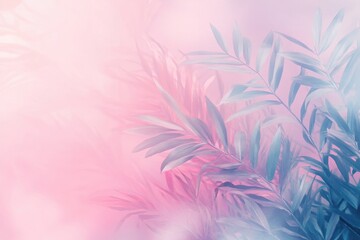 Wall Mural - Abstract vector background with tropical leaves in pastel colors, featuring pink and blue tones, in a flat design illustration with a minimalistic style Generative AI