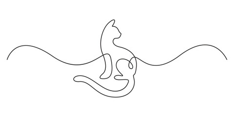 Poster - Cat continuous one line art drawing style. Abstract cat figure black linear design isolated on white background. Vector illustration