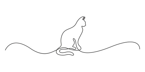 Poster - Cat continuous one line art drawing style. Abstract cat figure black linear design isolated on white background. Vector illustration
