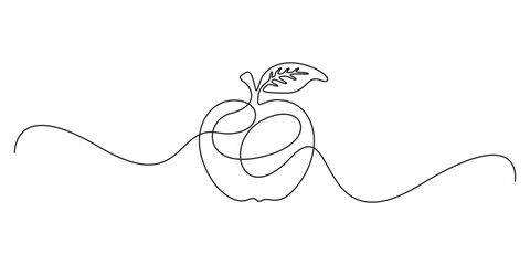 Poster - Apple continuous single line drawing. One line art apple fruits. Isolated on white background vector illustration