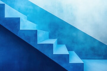 Poster - Various shades of blue tiles arranged in a stunning geometric pattern ideal for design inspiration or interior decoration ideas