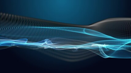 Poster - Futuristic video animation with particle wave object in slow motion, 4096x2304 loop 4K