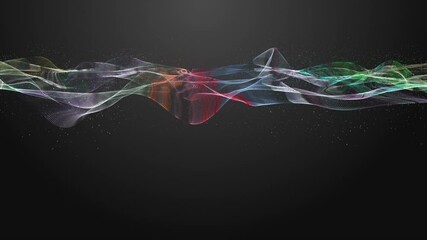 Poster - Fantastic video animation with particle wave object in slow motion and space for text, 4096x2304 loop 4K