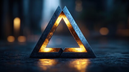 Poster - Glowing Metal Triangle Enigma: A Mystical Abstract Artwork