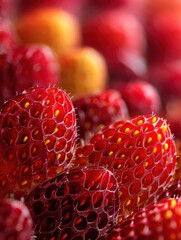 Aufkleber - Macro Shot Captures the Intricate Texture and Vibrant Color of Strawberry Seeds in Natural Light
