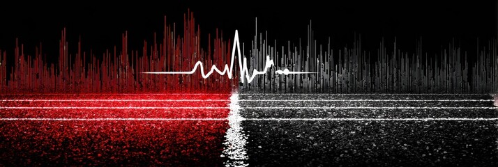 Poster - heartbeat line transforms into a running track representing fitness and health