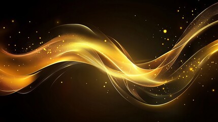 Poster - Abstract Golden Waves Elegant Flowing Design Luxury Background Premium Smooth Dark Golden Yellow Glowing Particles Bright Shimmering Fluid Dynamic Artistic Modern Graphic Background Digital Art       