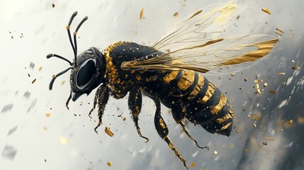 Poster - Elegant Black Gold Bee Detailed Macro Photography Stunning Insect Art Golden Wings Nature Close Up Detailed Texture High Resolution Digital Image Artistic Bee Detailed Wings fauna style stock animal  