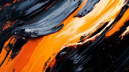 Poster - Abstract Apricot Orange and Black Paint Strokes