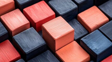 Poster - Abstract Square Blocks Warm Coral and Navy Blue Subtle Texture