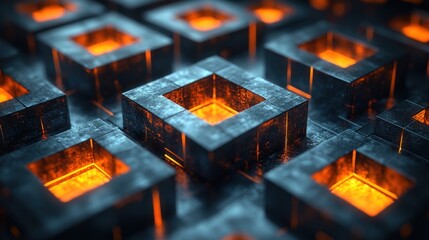 Leinwandbilder - Abstract Glowing Cubes: A Digital Art Exploration of Structure and Light