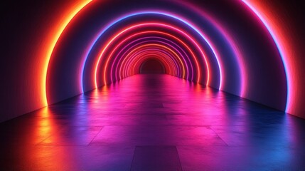 Poster - Neon Tunnel: A vibrant journey through a futuristic, glowing passageway of light and color.